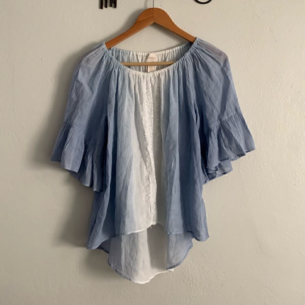 Chicos ombre blue peasant style gauzy lace blouse size 0P 100% cotton